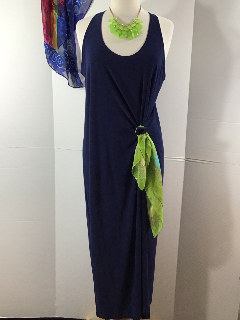 Clara Sun Woo Navy tank top Sleeveless Maxi Dress L 10% spandex